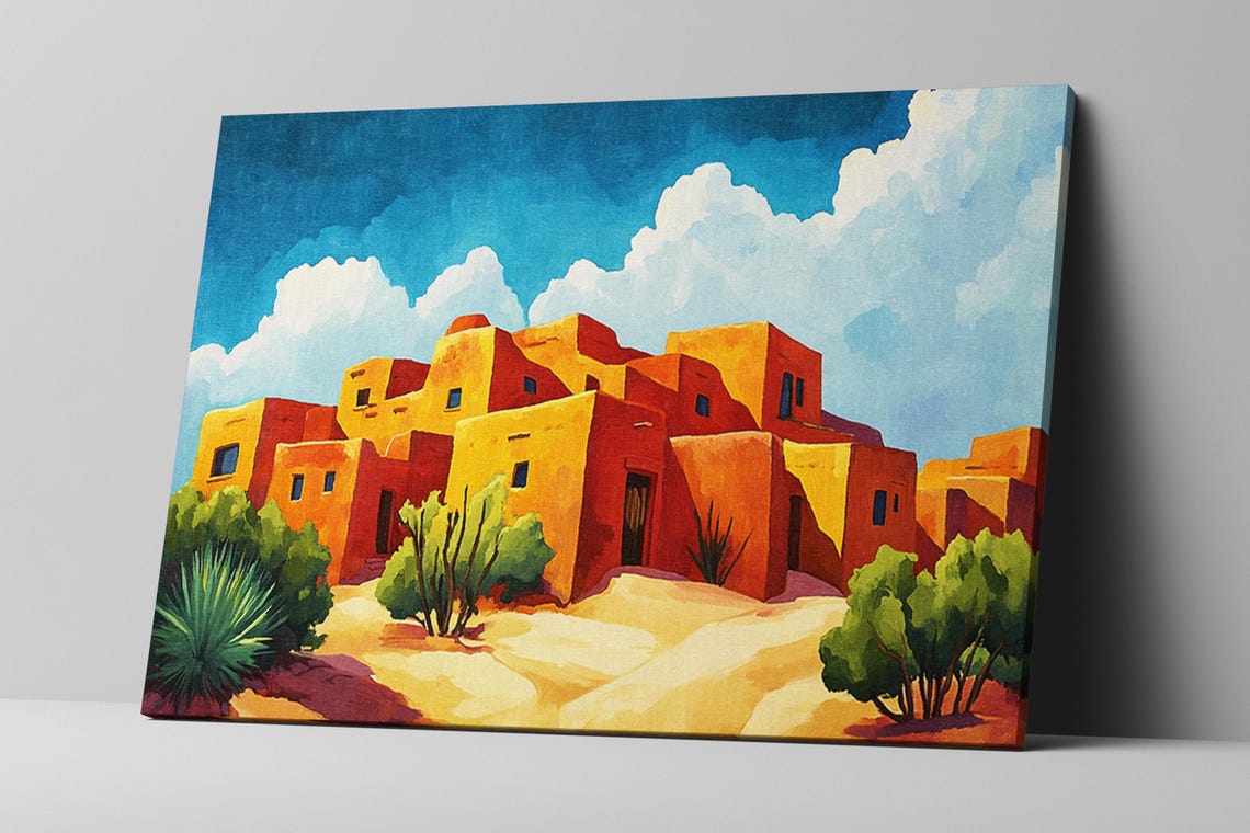 Retro Pueblo Adobe Desert Town Art Deco Southwest Landscape Poster - Image 2