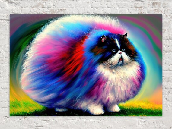 Fluffy Rainbow Persian Cat Colorful Longhair Kitty Portrait Art Print