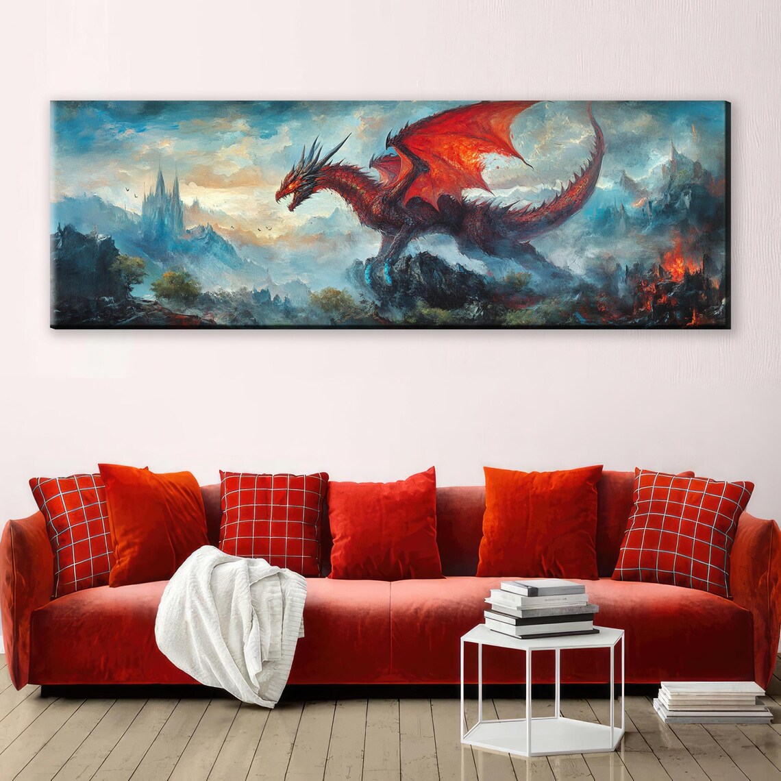 Dragon Gothic Panoramic Wall Art Framed Or Unframed Long Horizontal Gallery Wrapped Gicle Ready To Hang Extra Large Wall Art - Image 5