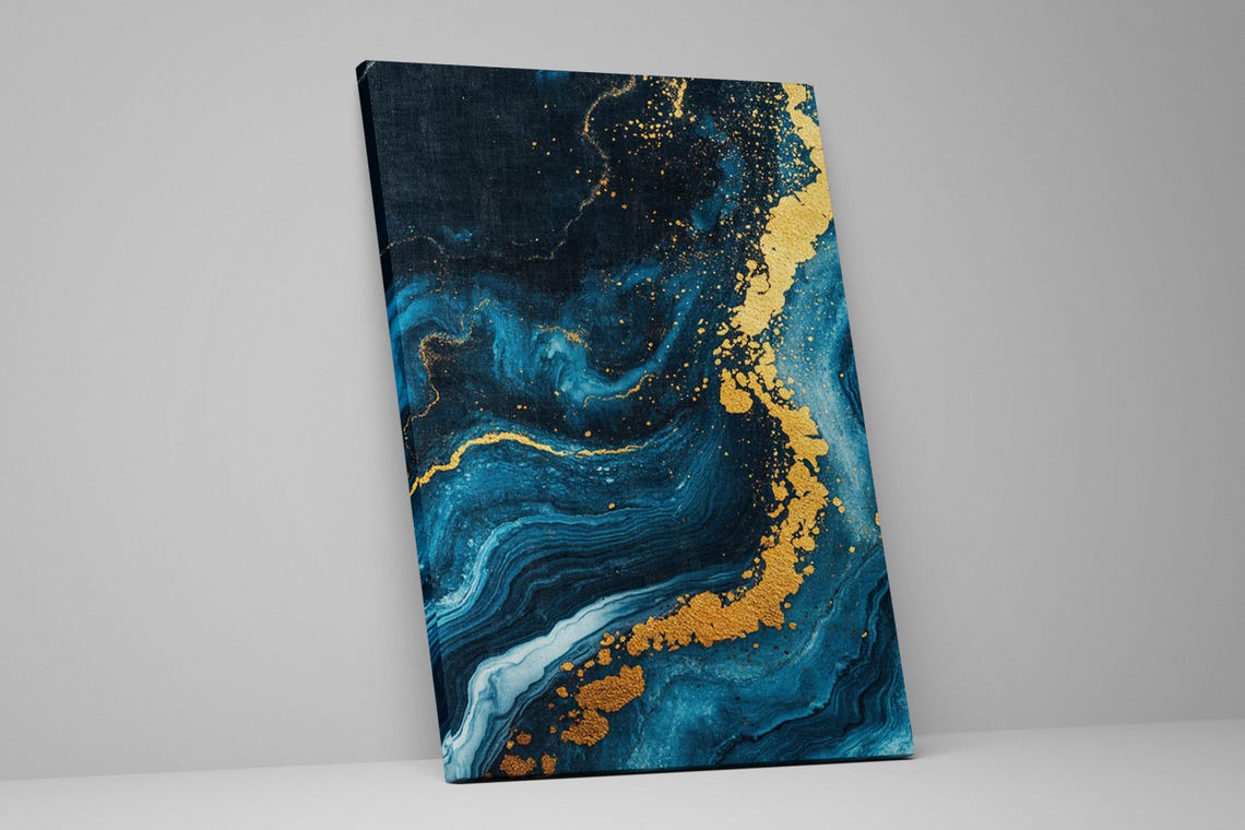 Abstract Blue And Gold Marble Fluid Art Elegant Modern Wall Art Poster - Image 2