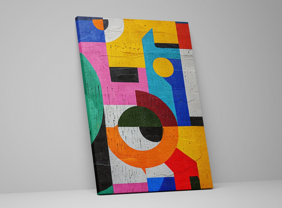 Bold Geometric Circles Squares Yellow Pink Blue Abstract Wall Art Poster - Image 5