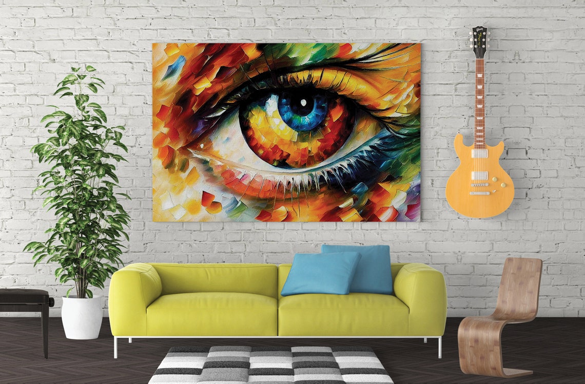 Vibrant Abstract Eye Close Up Bold Orange Blue Oil Painting Poster - Image 3