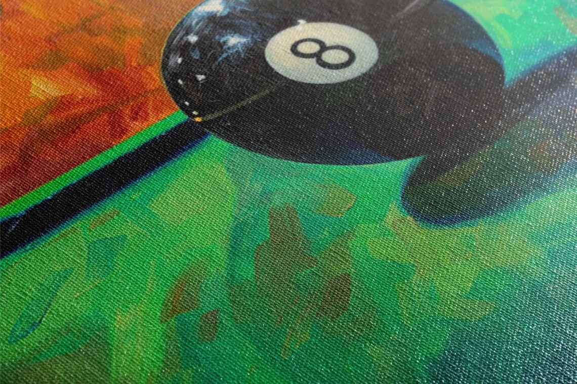 Classic 8 Ball Pool Table Scene Oil Painting Billiards Game Room Print - Image 2