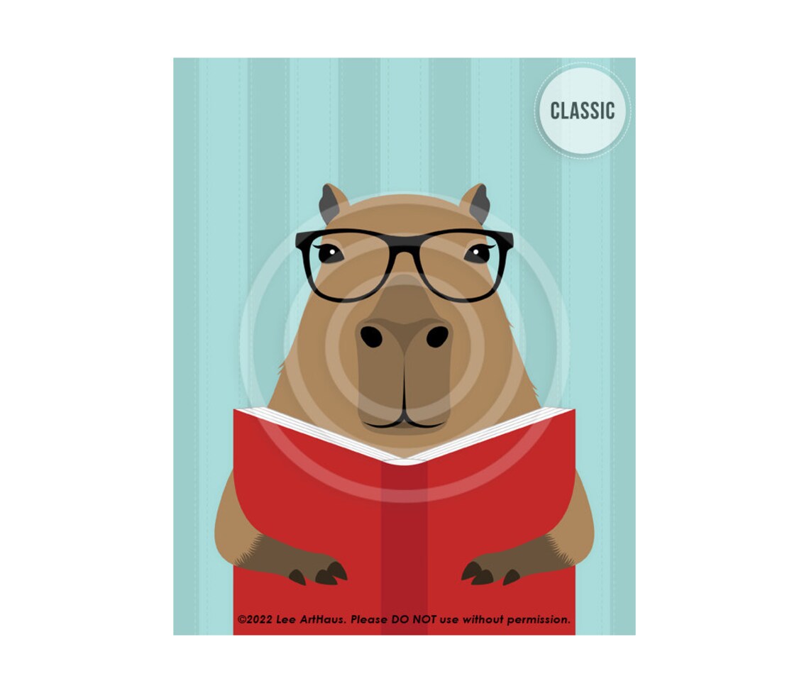 Capybara Wearing Glasses Reading a Red Book Funny Animal Poster - Image 4
