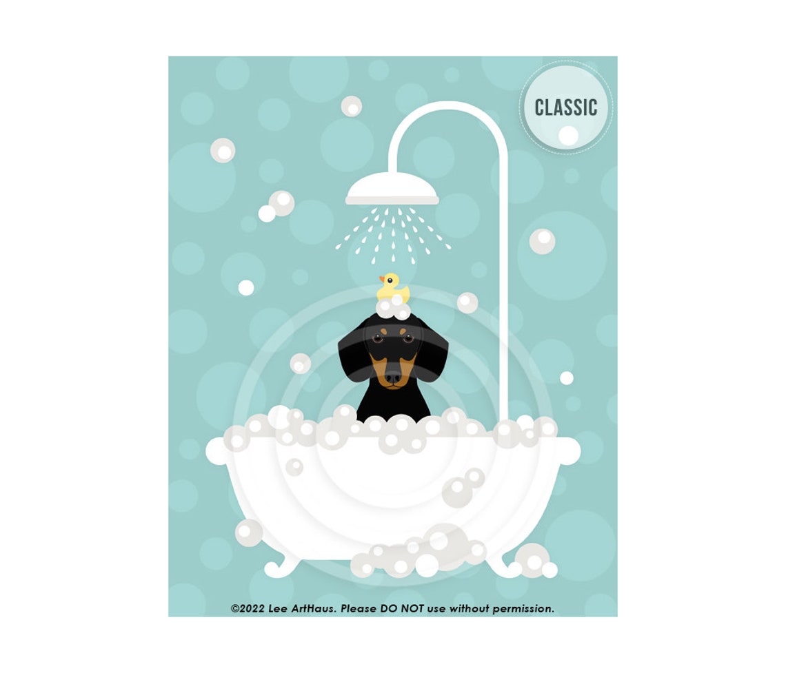Black And Tan Dachshund Bubble Bath Shower Funny Bathroom Poster