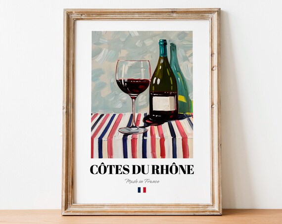 French Ctes Du Rhne Art Print Poster Vineyard Artwork For Bars And Bistros