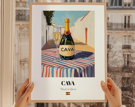 Spanish Cava Sparkling Wine Bottle Village Street Terrace Poster