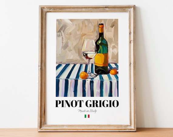 Pinot Grigio White Wine Oranges Beige Neutral Table Art Poster