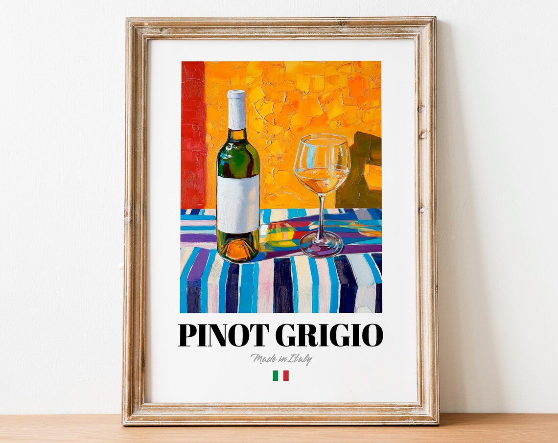 Pinot Grigio Wall Art Print Poster Italian White Wine Artwork For Kitchens