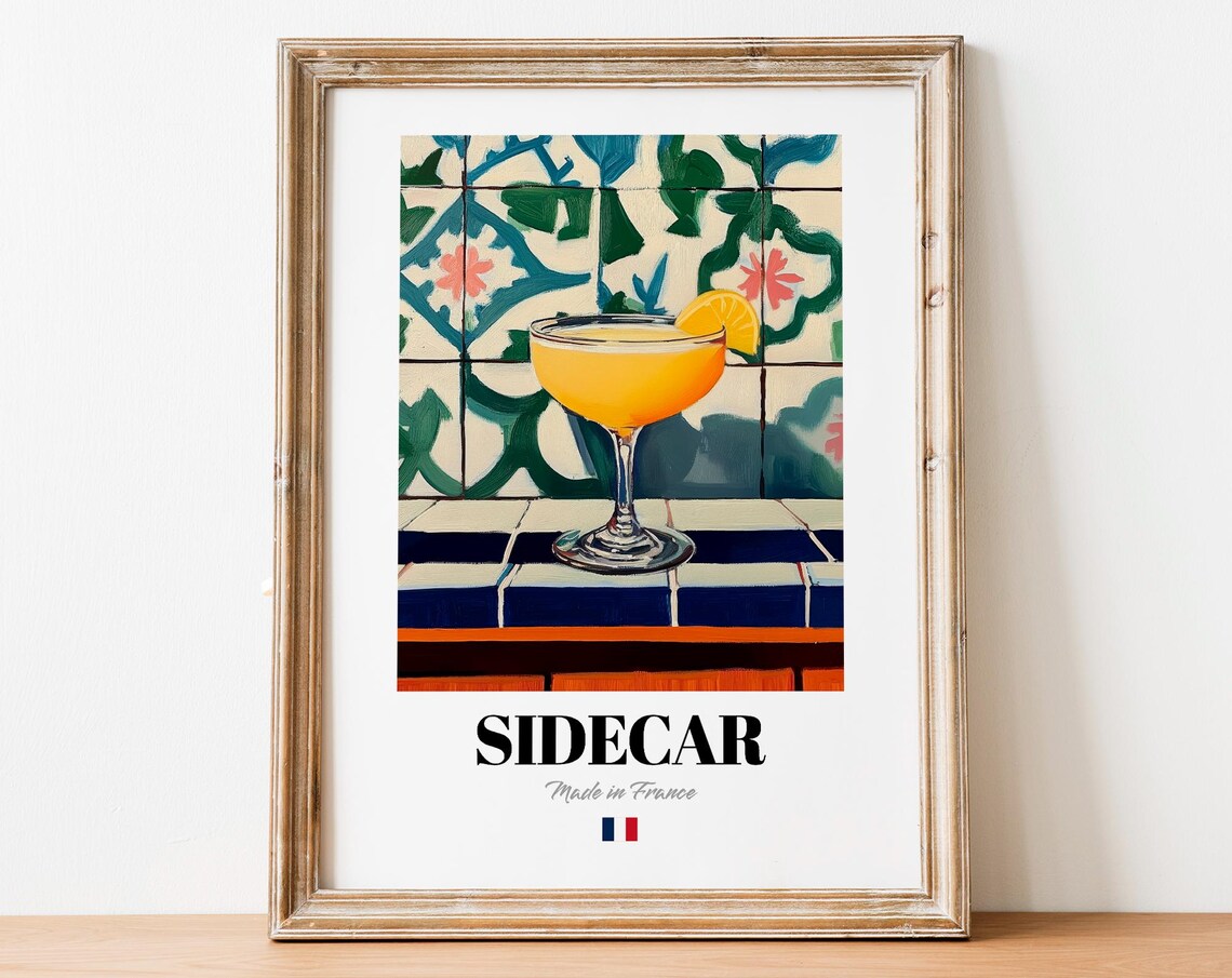 Retro Sidecar Glass Print Poster Cocktail Art For Homes And Bars