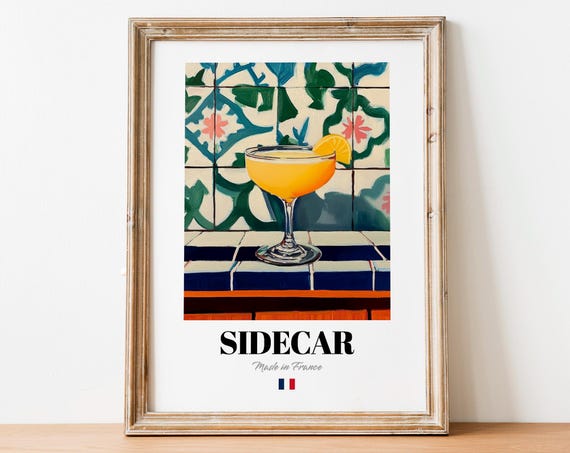 Sidecar Cocktail Coupe Glass Lemon Twist Tile Still Life Poster
