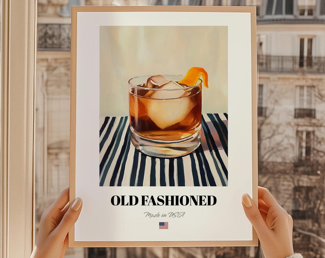 Old Fashioned Whiskey Cocktail Orange Peel Classic Bar Poster