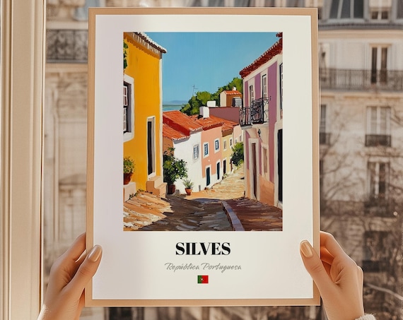 Silves Portugal Sunlit Old Town Oil Painting Style Travel Poster
