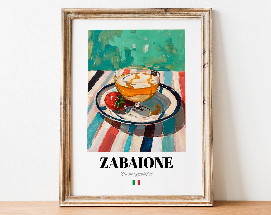 Sweet Zabaione Strawberry Caramel Glass Italian Dessert Poster