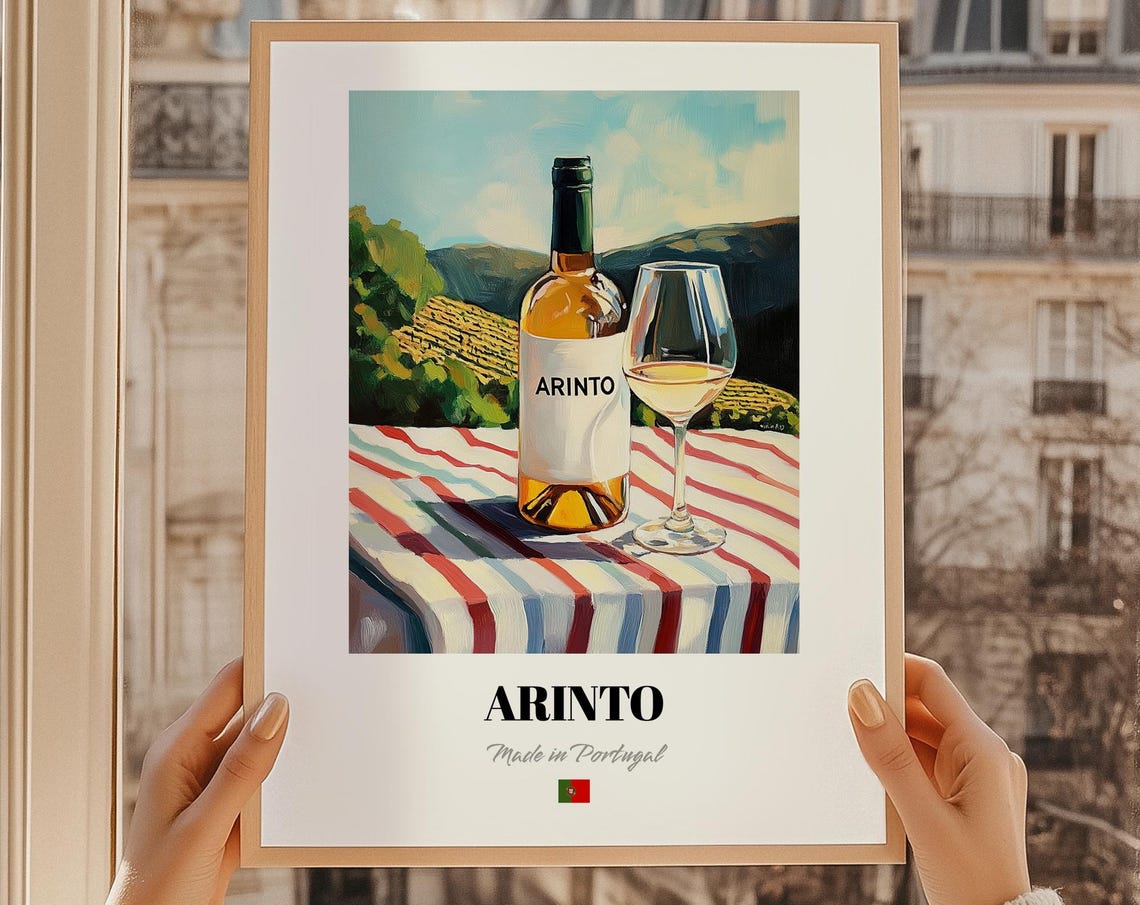 Arinto Portuguese White Wine Bottle Glass Classic Bar Poster