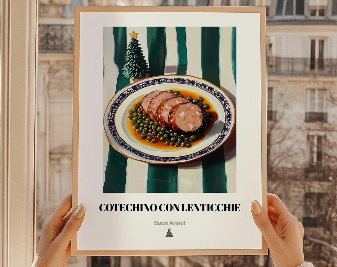 Cotechino Con Lenticchie Italian New Year Sausage Feast Art Poster