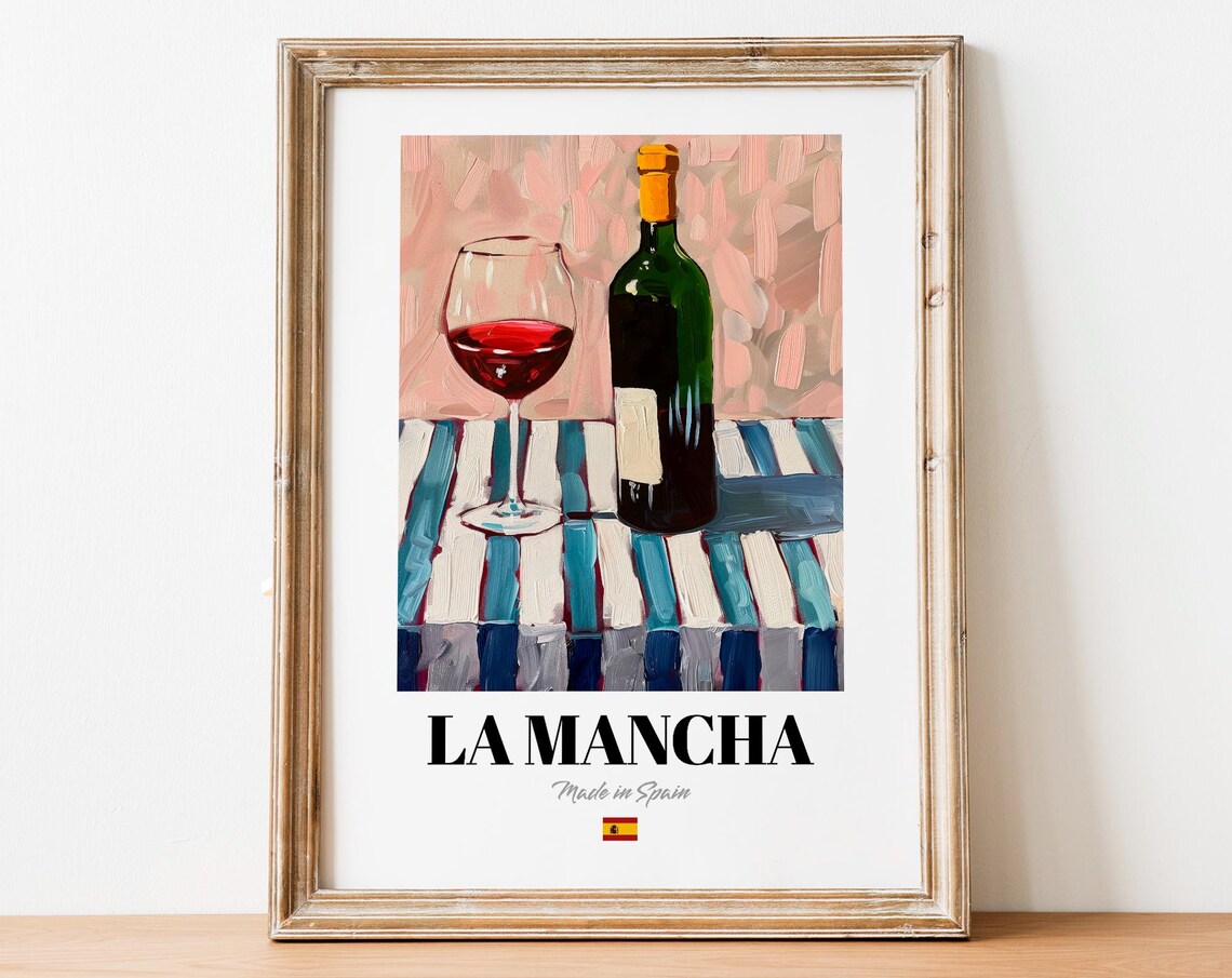 Spanish La Mancha Art Print Poster Vineyard Artwork For Cafs And Restaurants