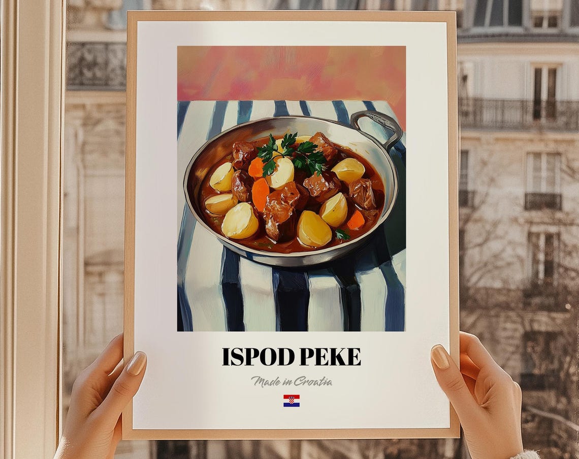Ispod Peke Croatian Slow Baked Meat Pan Food Illustration Wall Art