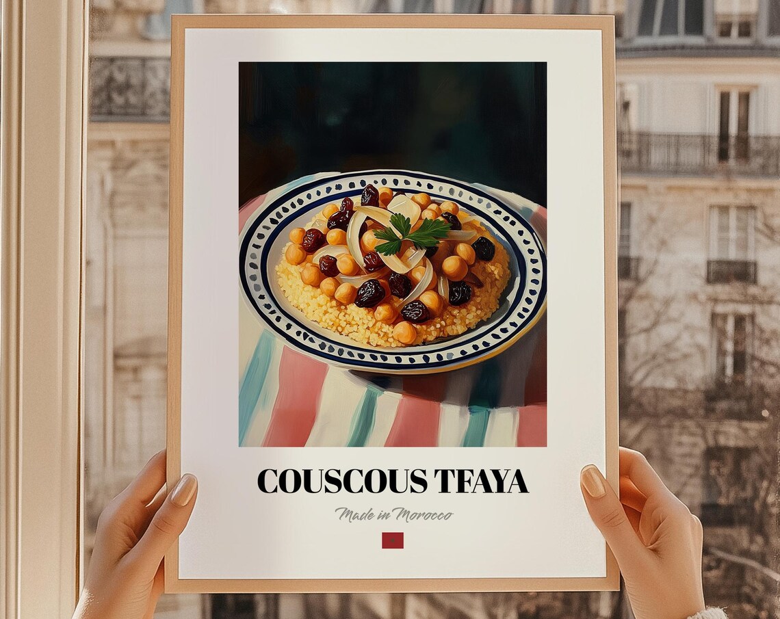 Couscous Tfaya Moroccan Dish Food Illustration Kitchen Wall Decor Poster