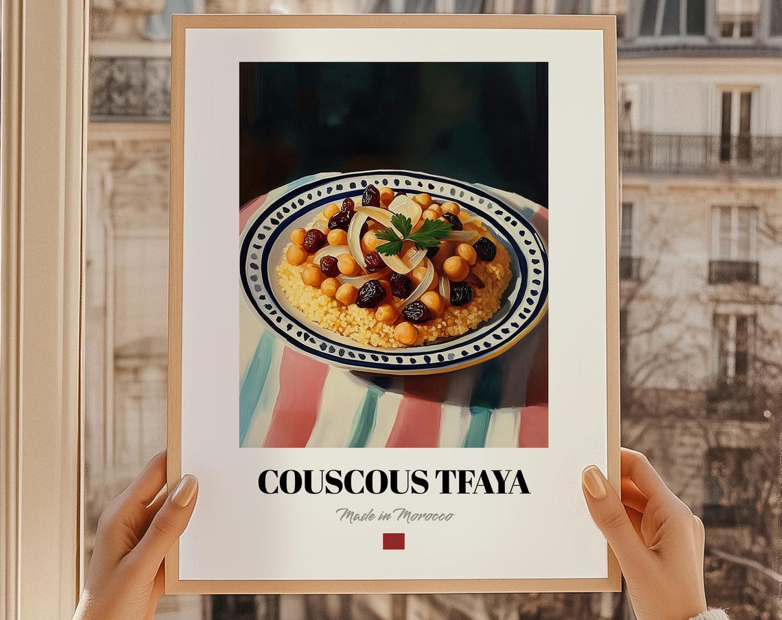Couscous Tfaya Wall Art Print Poster Moroccan Cuisine Semolina Dish Friend Gift Morocco Restaurant