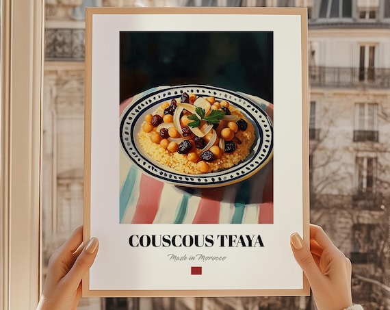 Couscous Tfaya Wall Art Print Poster Moroccan Cuisine Semolina Dish Friend Gift Morocco Restaurant