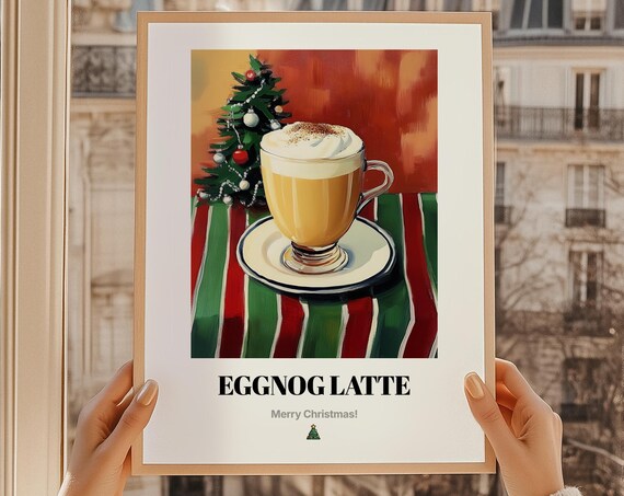 Eggnog Latte Christmas Coffee Drink Whipped Cream Oil Painting Poster