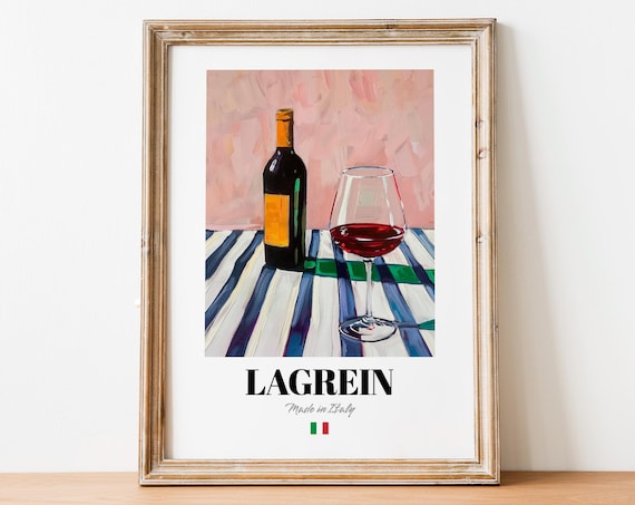 Lagrein Red Wine Bottle Glass Pink Blush Romantic Art Poster
