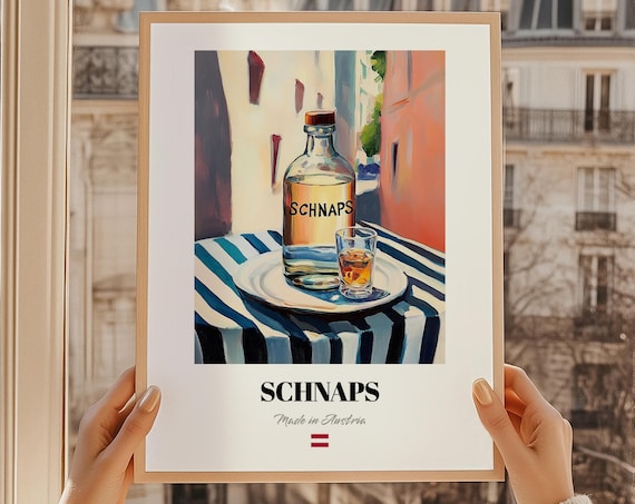 Schnaps Austrian Fruit Spirit Bottle Shot Painted Bar Decor Poster