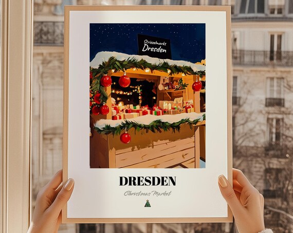 Dresden Striezelmarkt Christmas Market Night Stall Art Poster