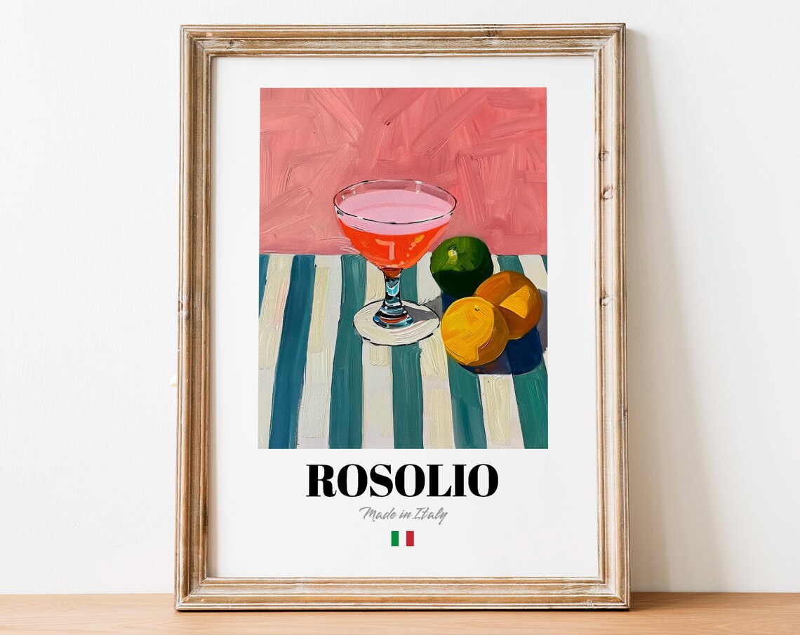 Rosolio Made in Italy Pink Cocktail Still Life Painting Poster