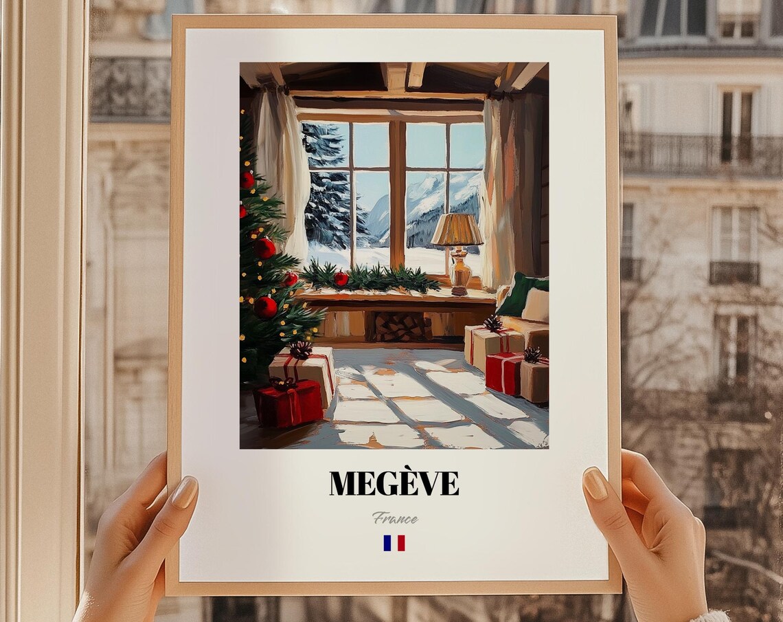 Megve France Ski Resort Wall Decor Print Poster Christmas Gift