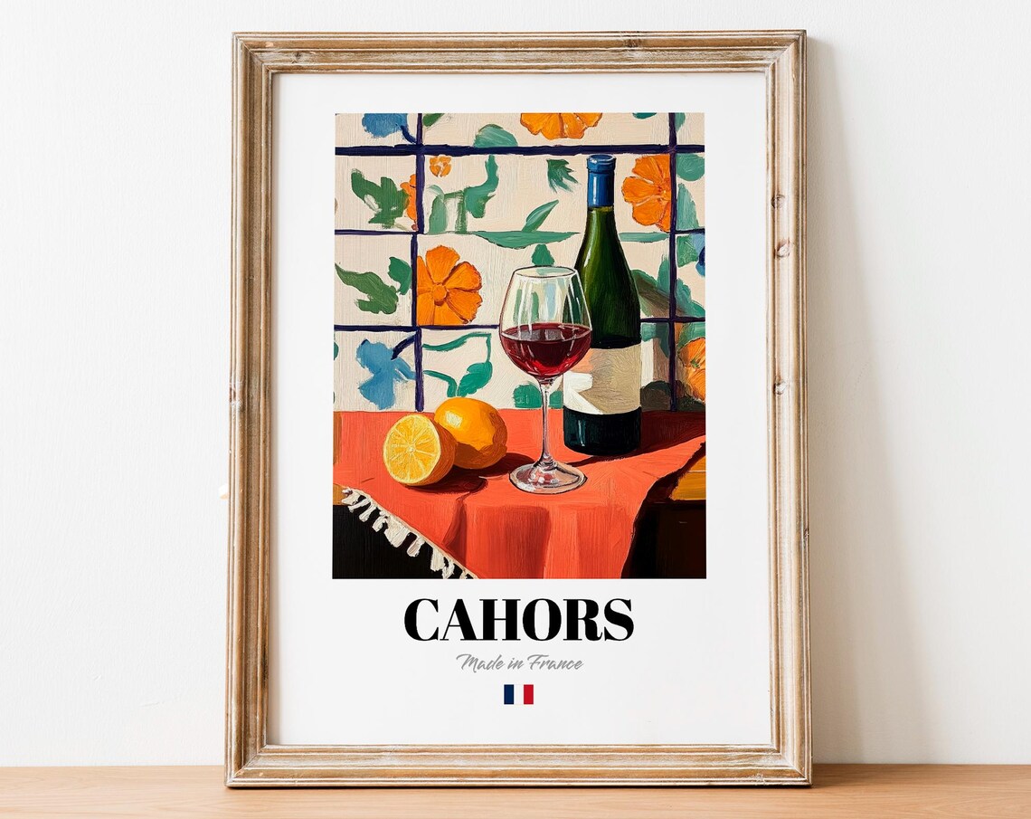 Vintage Cahors Bottle Poster, Wine Art Print