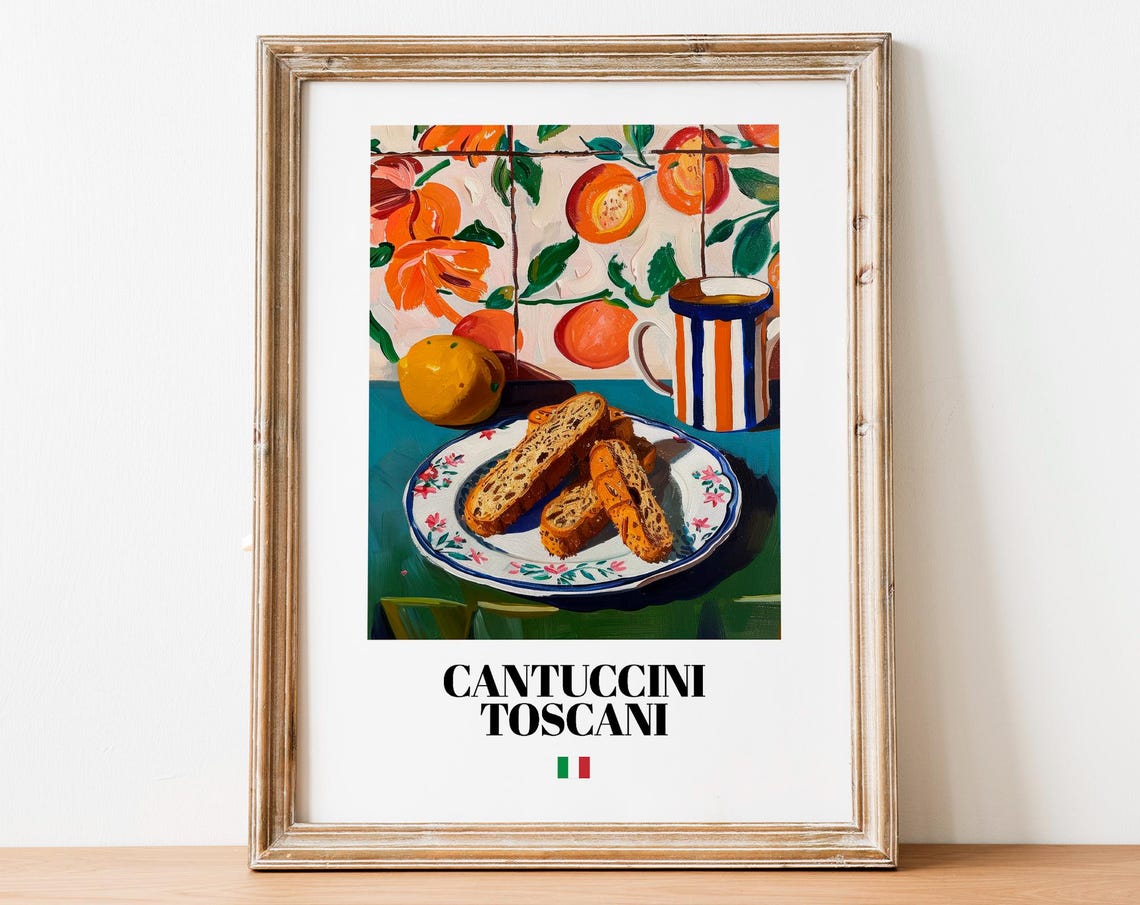 Cantuccini Toscani Italian Cookies Poster With Coffee Cup Scene