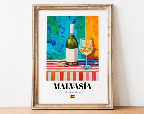 Malvasia Spanish White Wine Bottle And Cork Colorful Art Poster