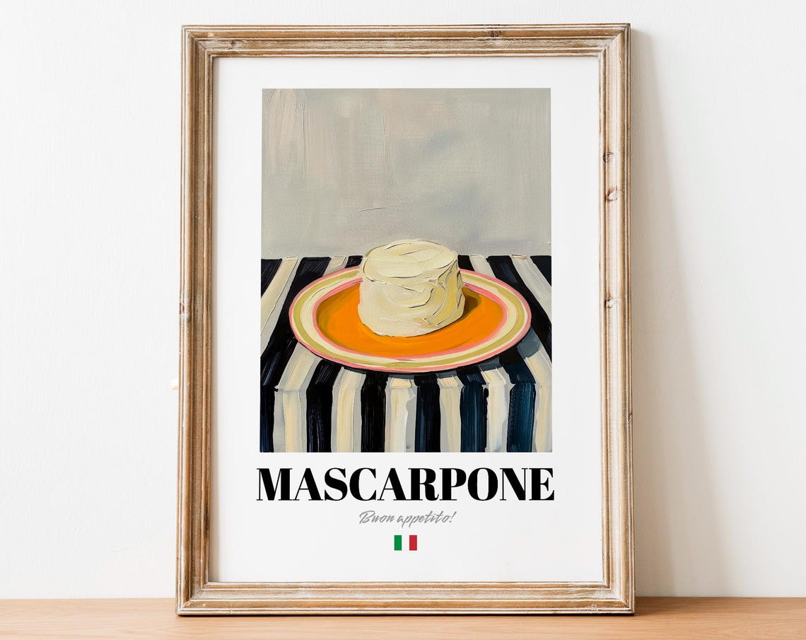 Mascarpone Cheese on Striped Plate Buon Appetito Italian Food Poster