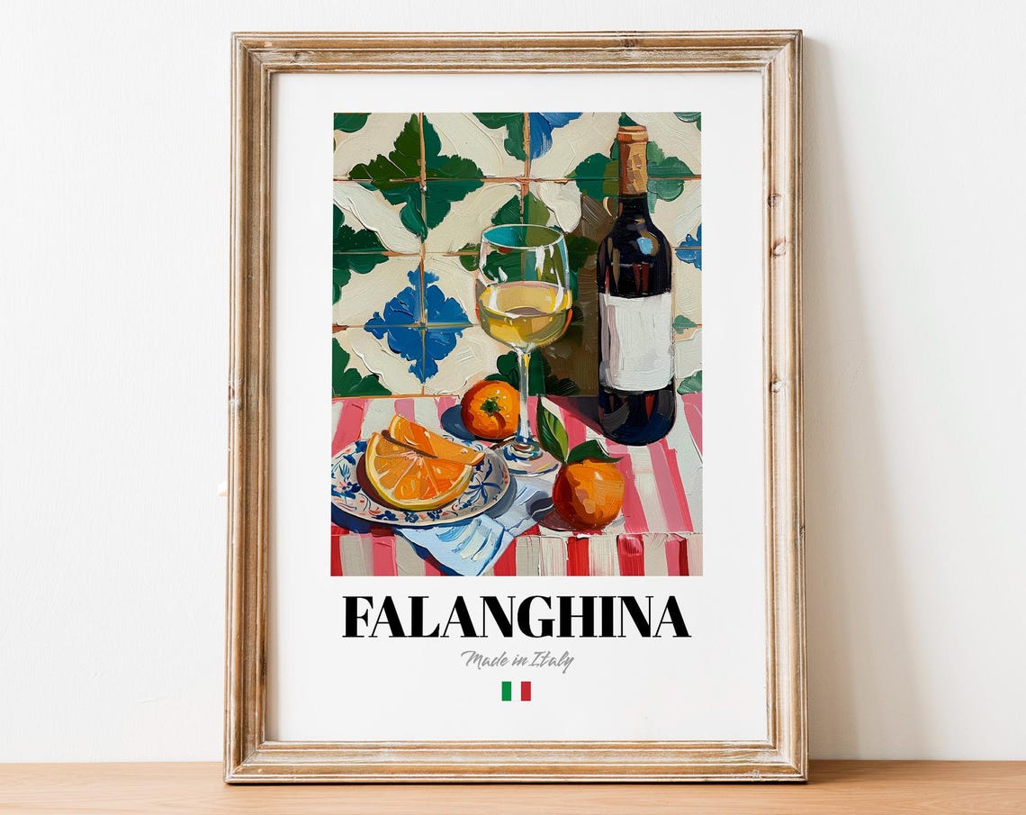Vintage Falanghina Bottle Print Poster Italian Vineyard Art For Homes