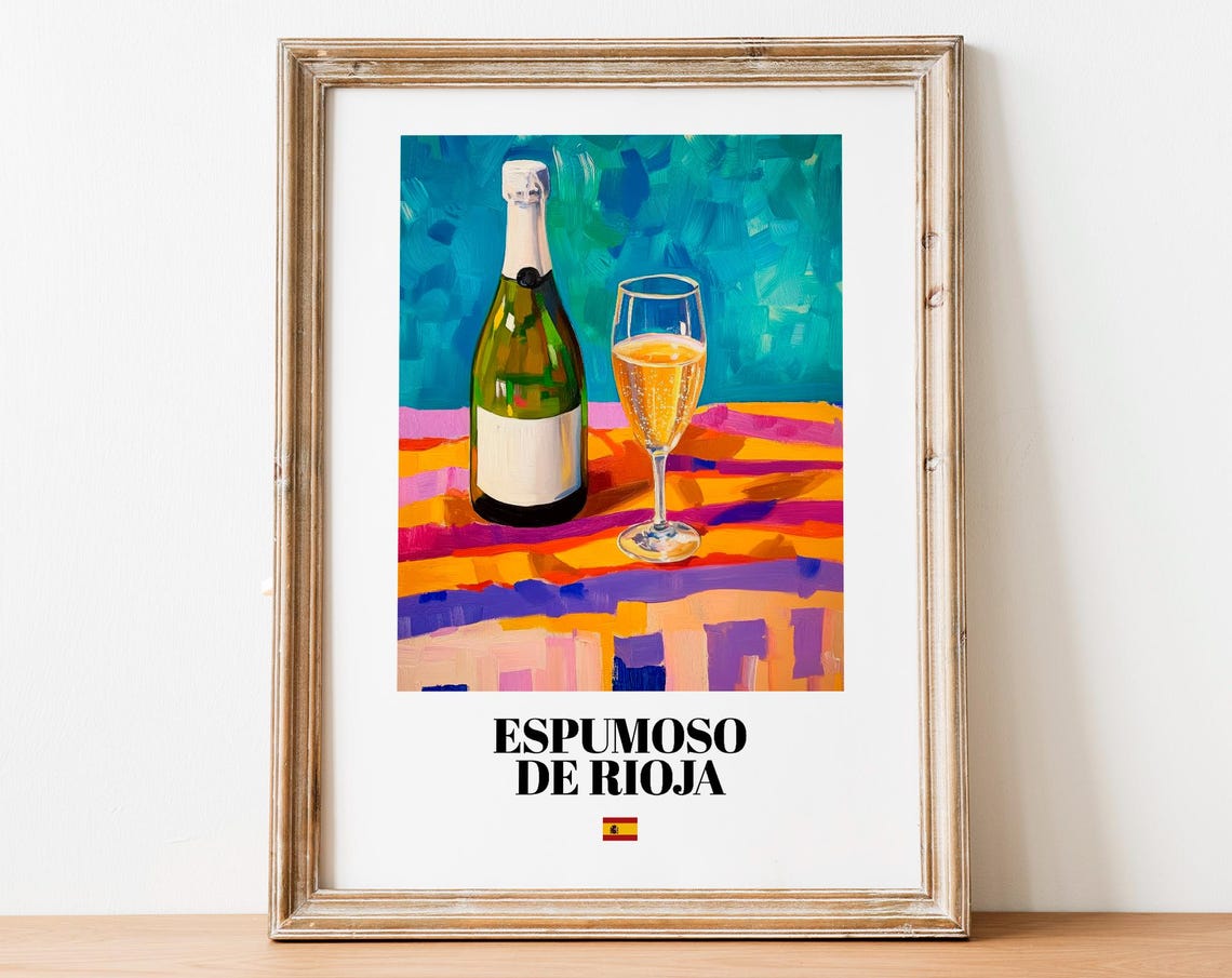 Espumoso de Rioja Spanish Sparkling Wine Teal Still Life Poster
