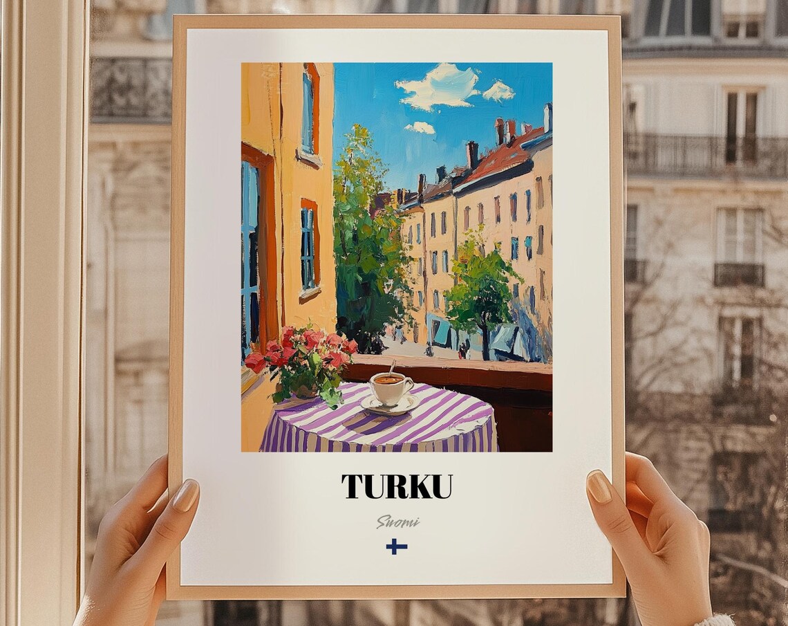 Turku Suomi Finland Old Town Balcony Oil Painting Scene Poster
