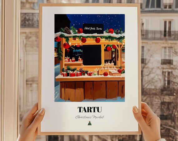 Tartu Estonia Christmas Market Poster Night Stall Holiday Travel