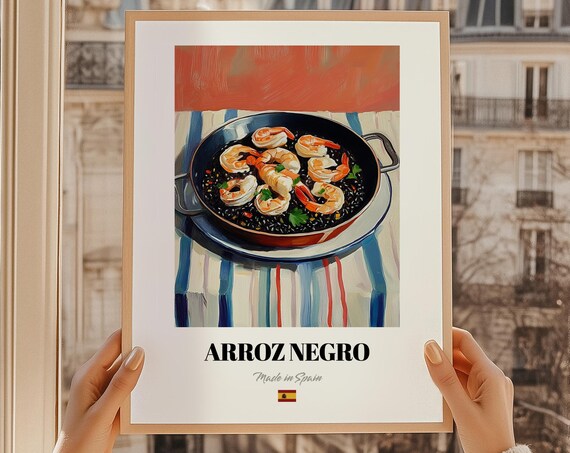 Arroz Negro Spanish Food Poster Cafe Modern Menu Handwritten Recipe Dining Room