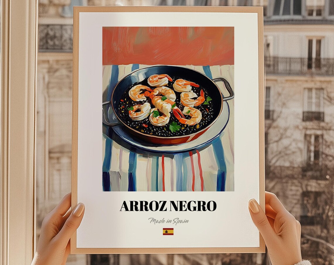 Arroz Negro Spanish Food Poster Cafe Modern Menu Handwritten Recipe Dining Room