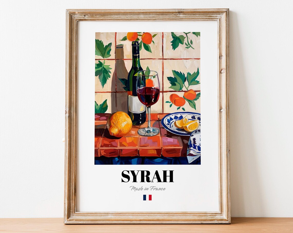 Boho Syrah Glass Print Poster Wine Art For Homes And Bars