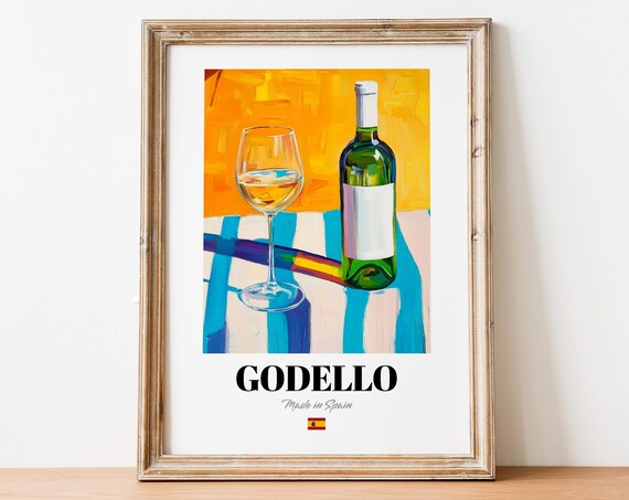 Godello Wine Wall Art Print Poster Elegant White Artwork For Kitchens