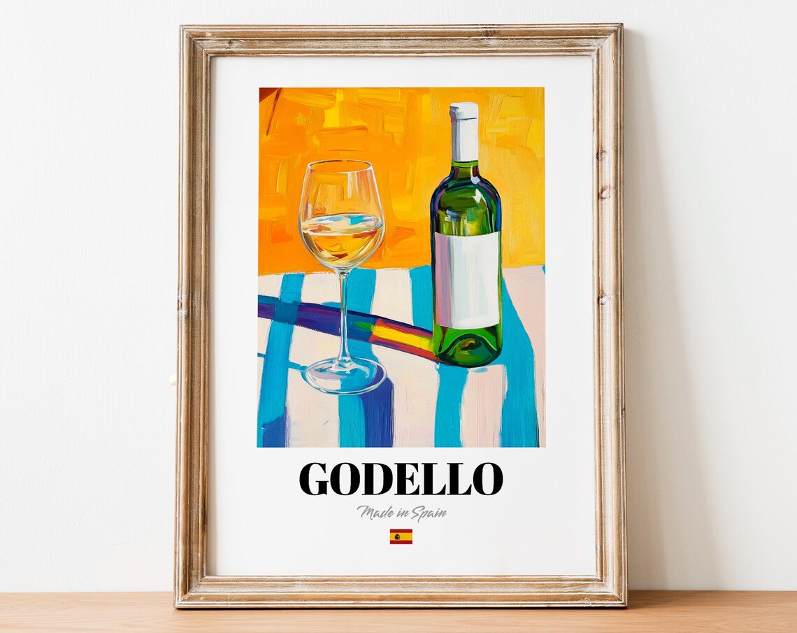 Godello Wine Wall Art Print Poster Elegant White Artwork For Kitchens