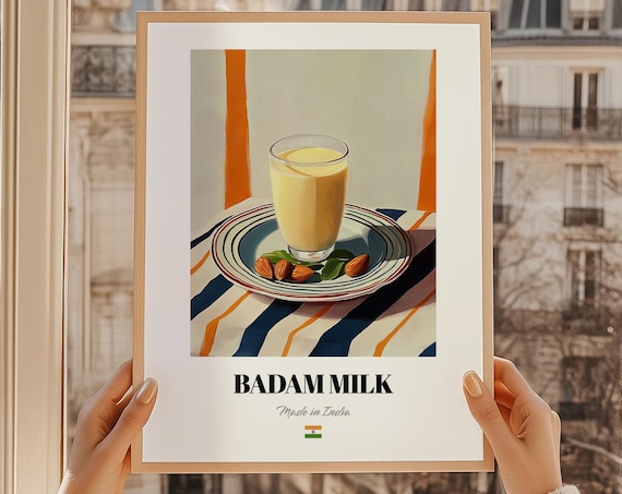 Badam Milk Indian Almond Milk Drink Illustration Kitchen Poster