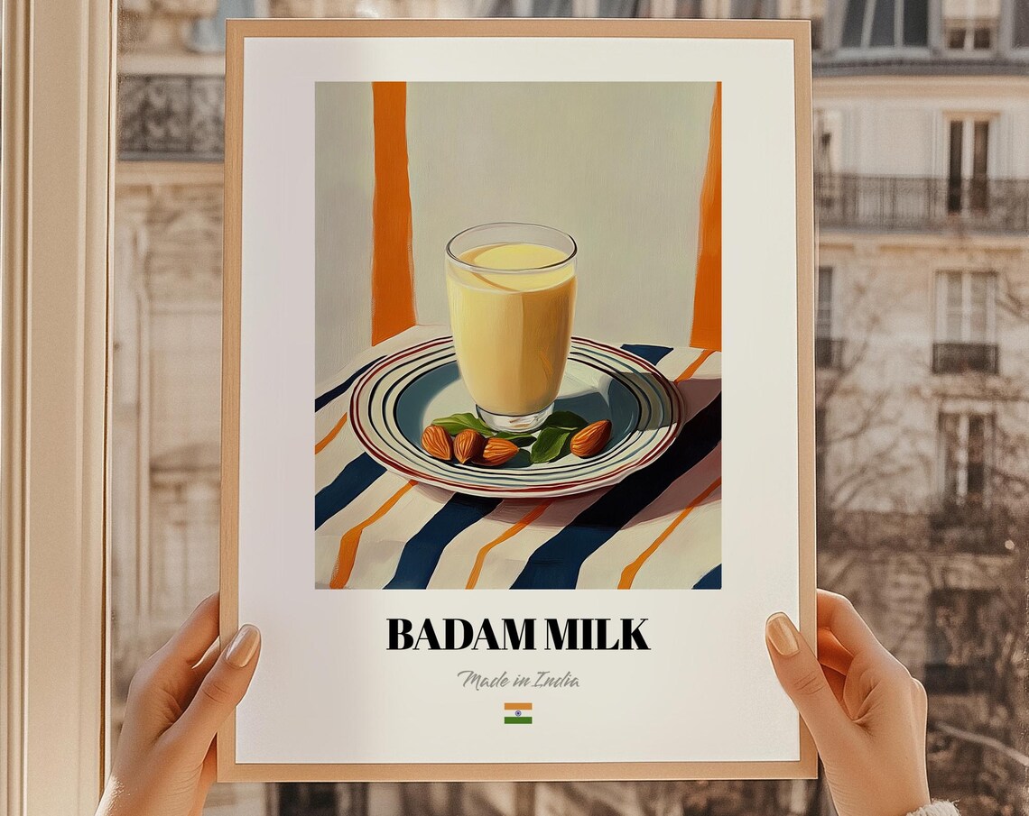 Badam Milk Indian Almond Milk Drink Illustration Kitchen Poster