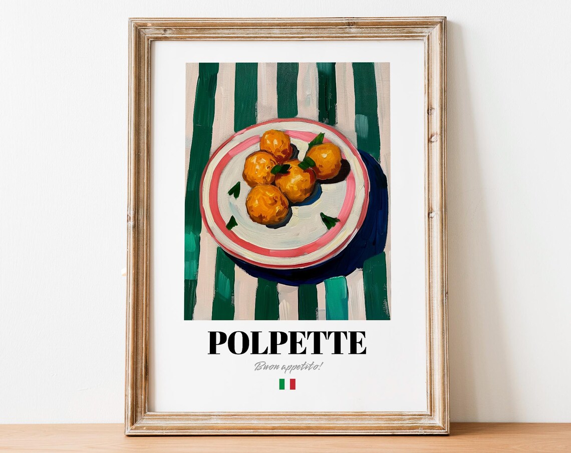 Polpette Italian Meatball Oil Painting Vintage Kitchen Poster