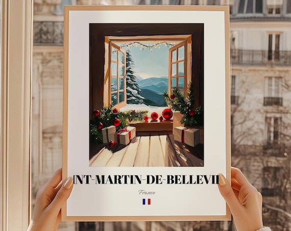 Saint-Martin-de-Belleville France Christmas Window Ski Poster