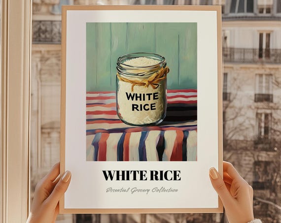 White Rice Grocery Painting Pantry Wall Decor Print Chef Gift Restaurant Kitchen Art