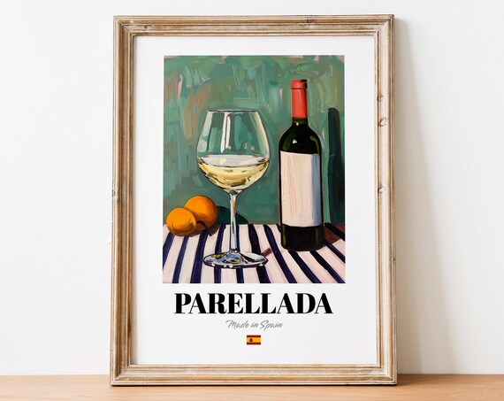 Parellada Spanish Wine Glass Bottle Still Life Kitchen Poster